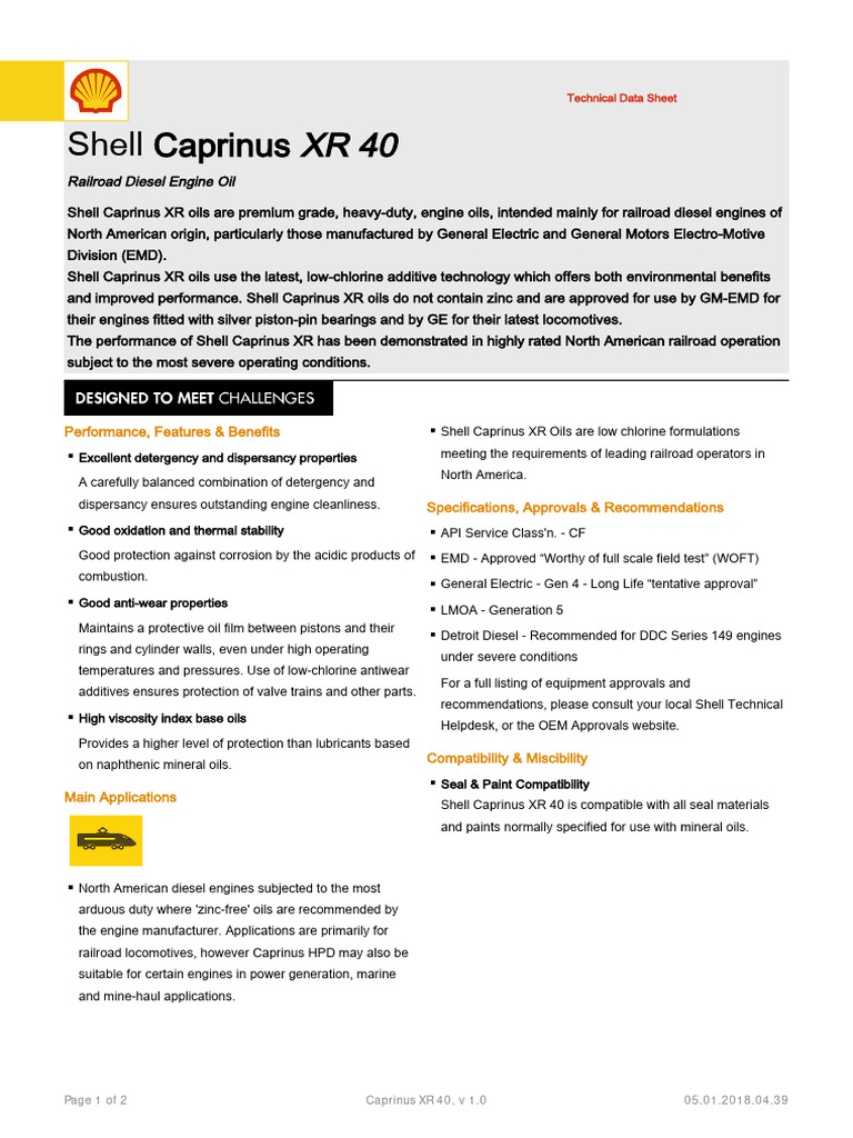 Shell Caprinus XR 40 Diesel Oil Specs | PDF | Motor Oil | Engines