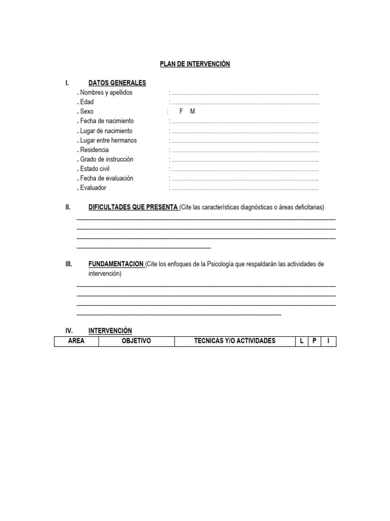 Plan de Intervención Psicológica | PDF
