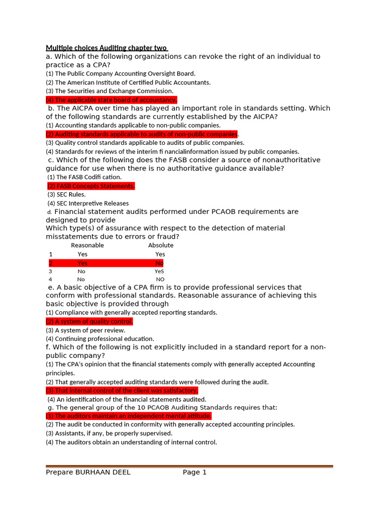 Auditing Standards and Practices Quiz | PDF | Audit | Accounting