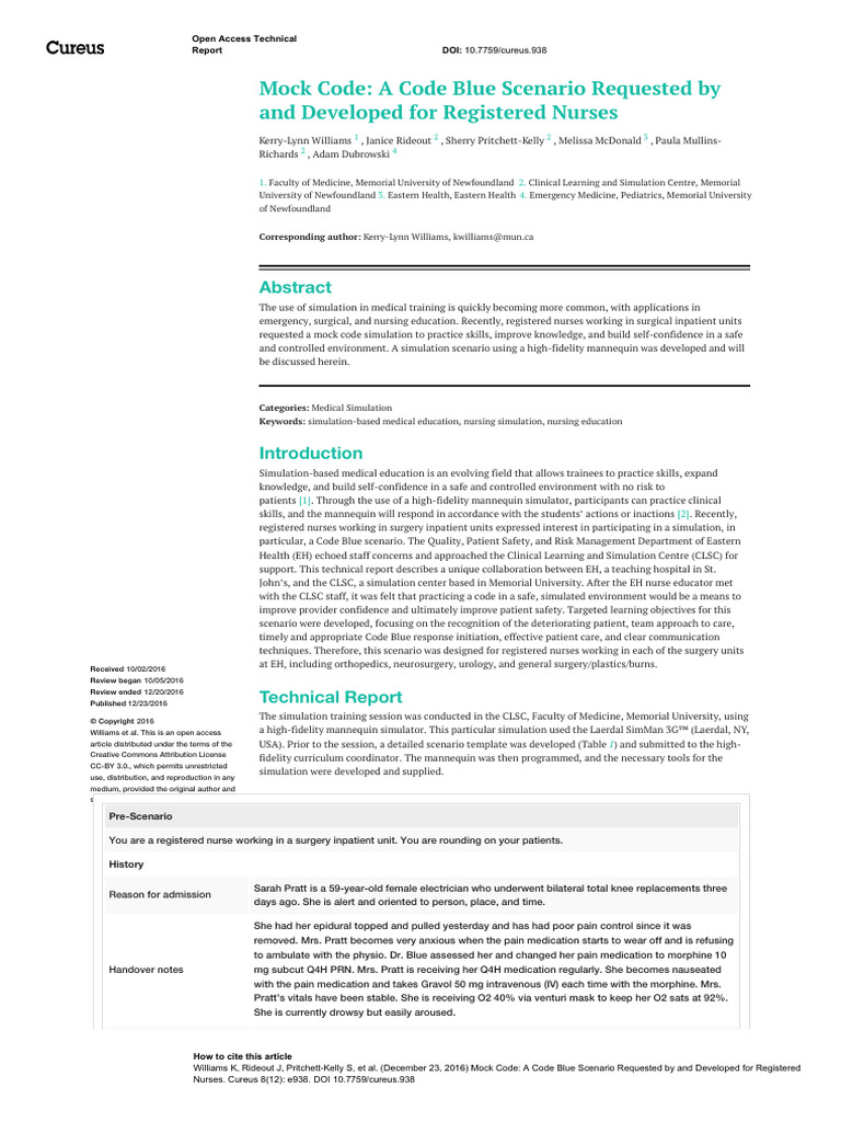 Mock Code Blue Simulation for Nurses | PDF | Cardiopulmonary ...