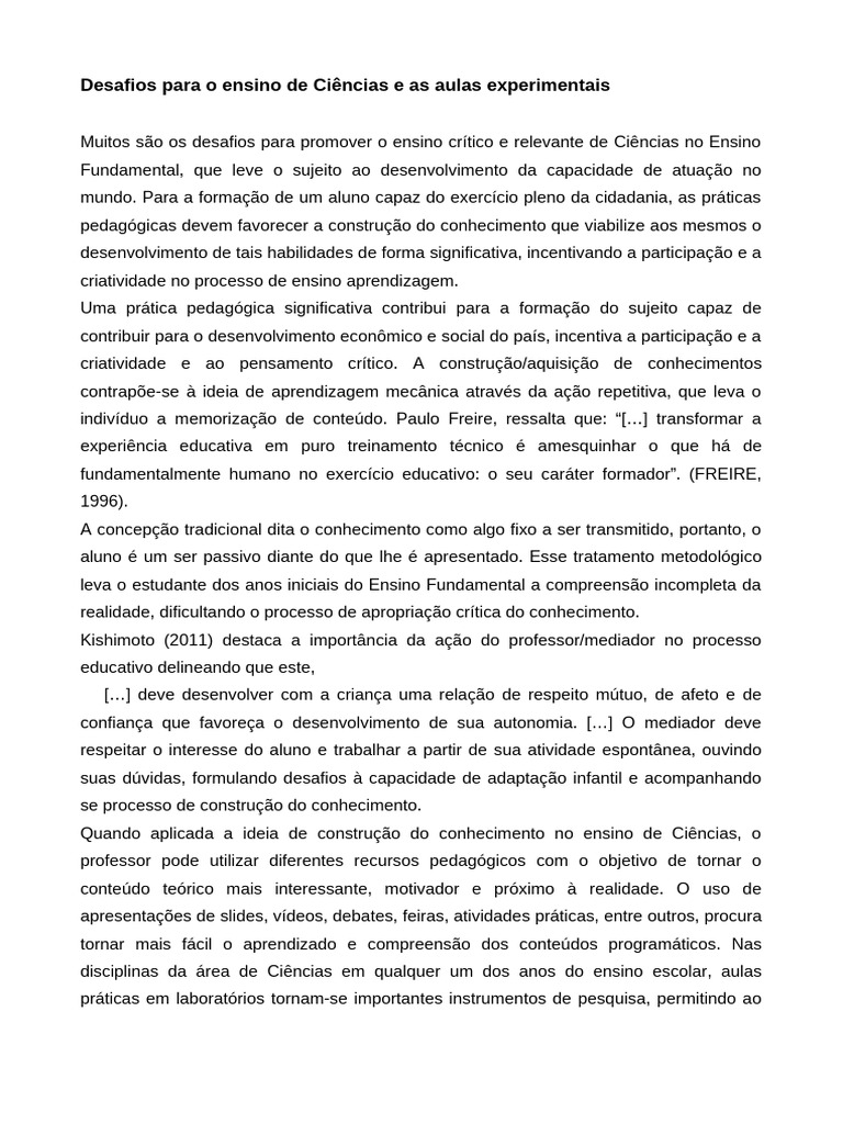 Desafios do Ensino de Ciências Práticas | PDF | Aprendizado | Science