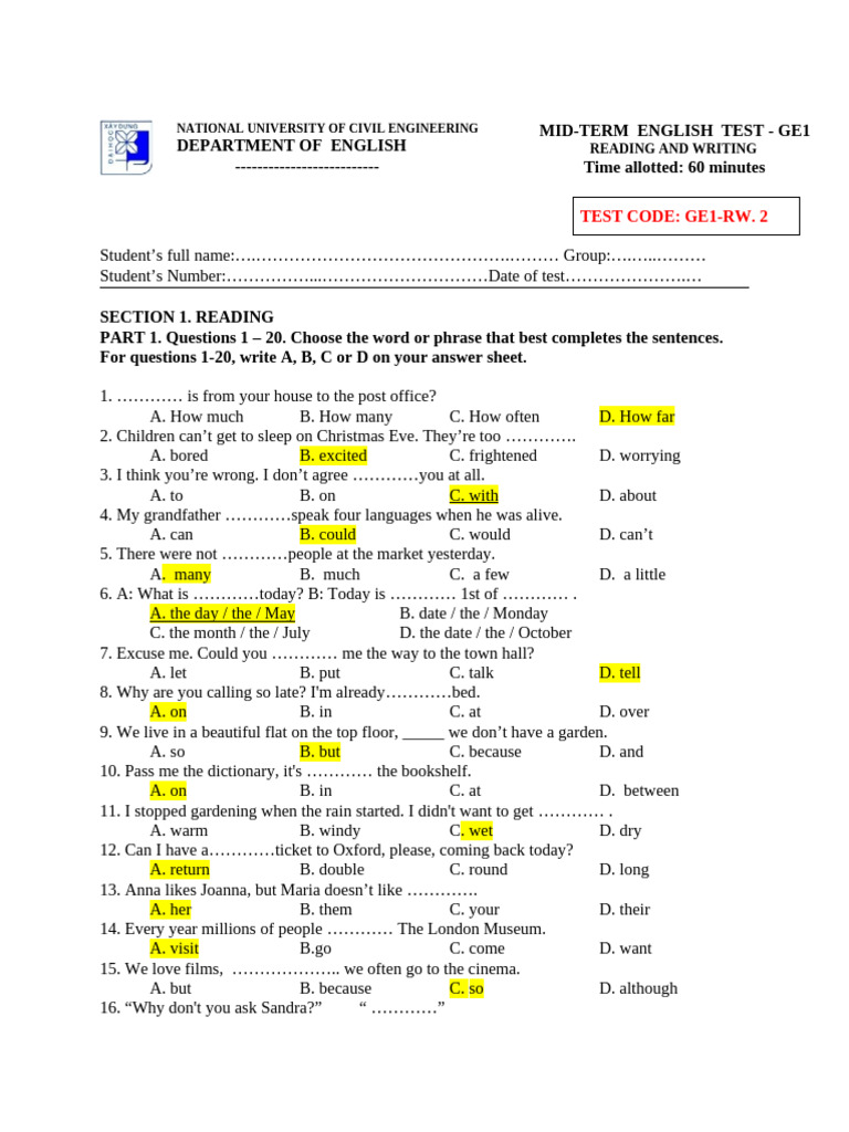 Midterm Test - GE1 - No2 | PDF