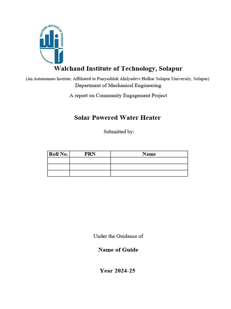 Solar Powered Water Heater Project Report | PDF | Solar Energy ...