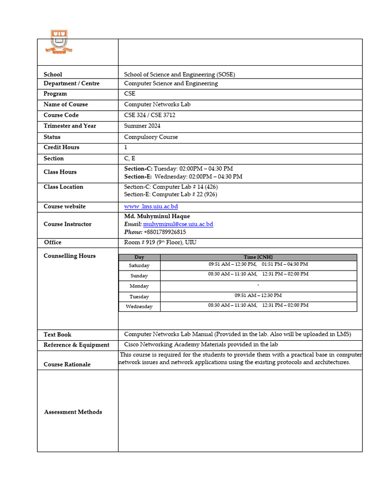Computer Networks Lab Syllabus CSE 324 | PDF | Ip Address | Router ...
