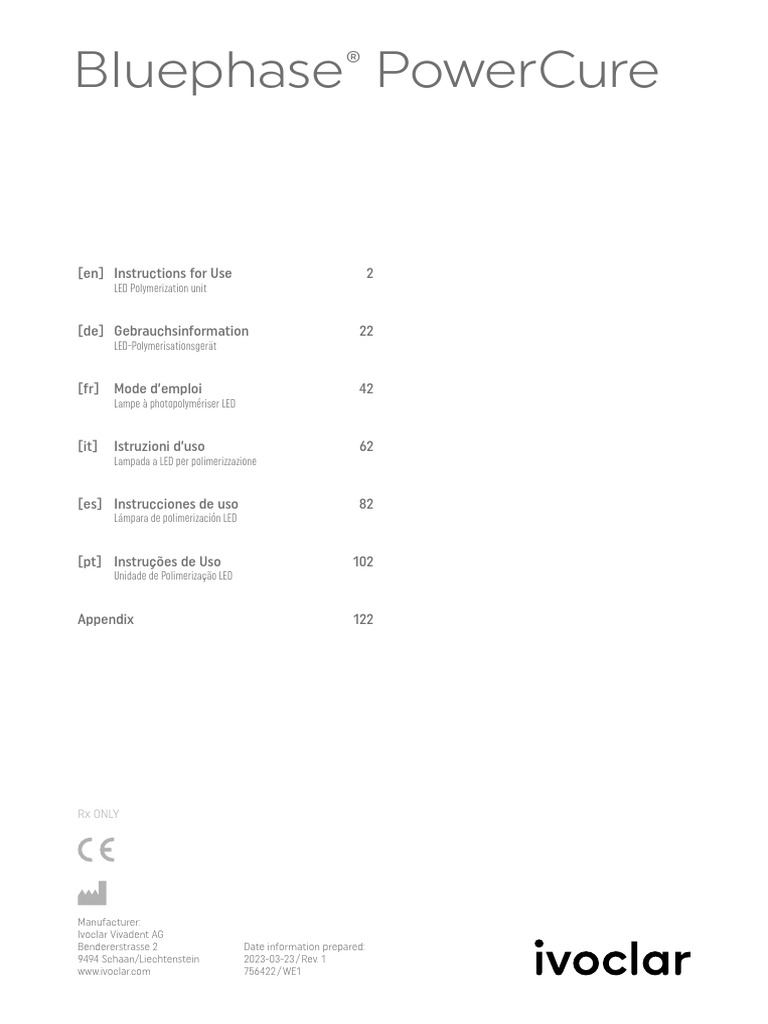 Instruções de Uso Do Bluephase PowerCure Ivoclar | PDF | Sterilization ...
