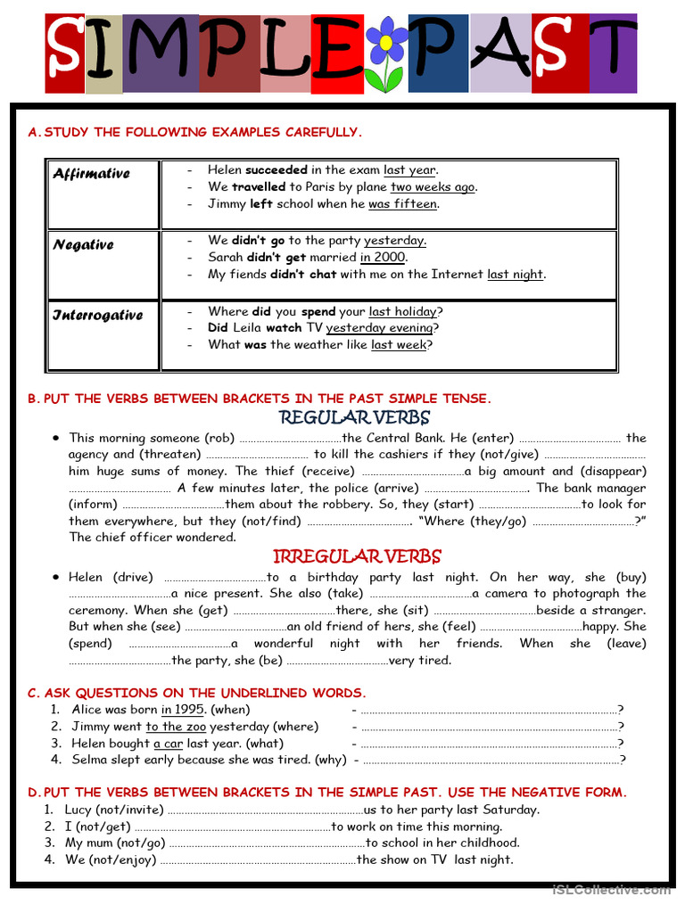 Past Simple Tense Exercises | PDF | Semantic Units | Linguistic Typology