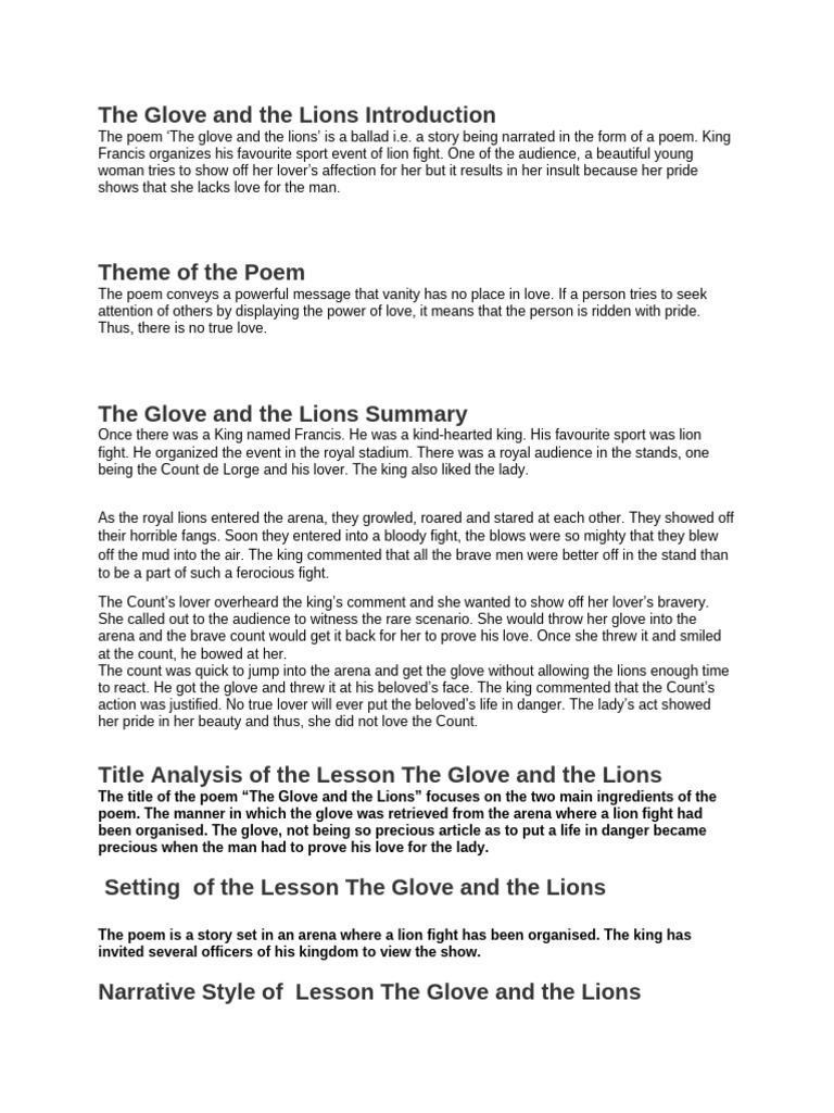 The Glove and The Lions Introduction | PDF