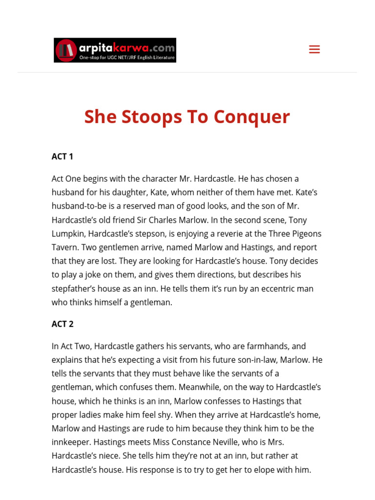 She Stoops To Conquer | PDF