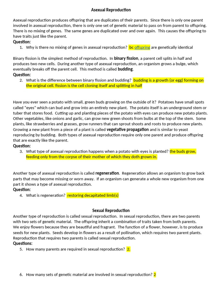 Asexual vs. Sexual Reproduction Explained | PDF | Reproduction | Flowers
