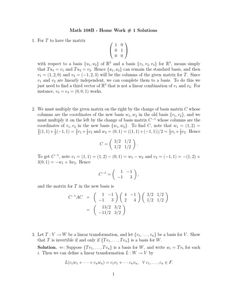 108 BHW 1 Sol | PDF | Matrix (Mathematics) | Basis (Linear Algebra)