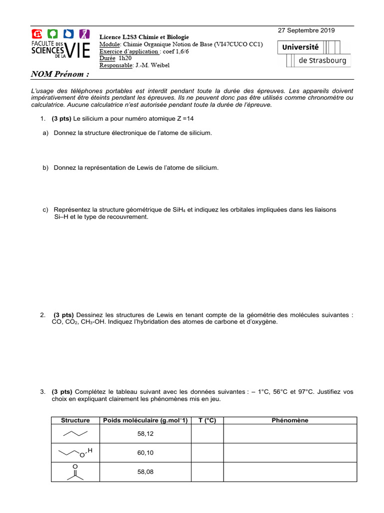 Exercice de Chimie Organique L2S3 | PDF | Chimie | Sciences physiques