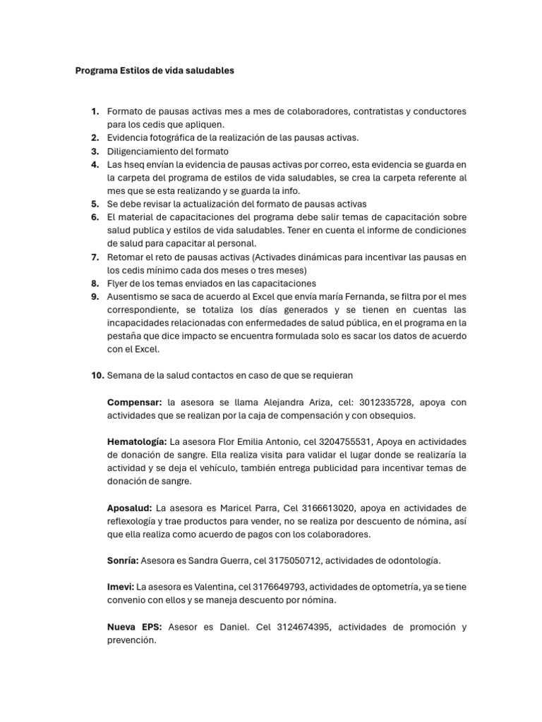 Programa Estilos de Vida Saludables | PDF | Negocios | Relaciones ...