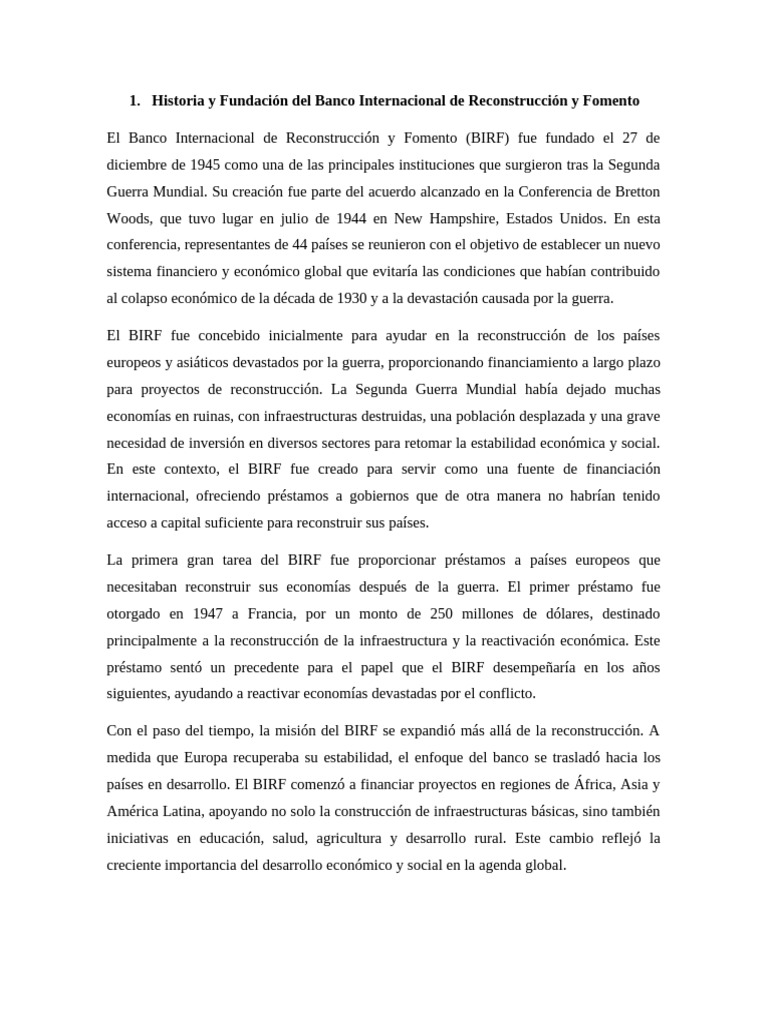 Historia y Misión del BIRF | PDF | Banco Internacional de ...