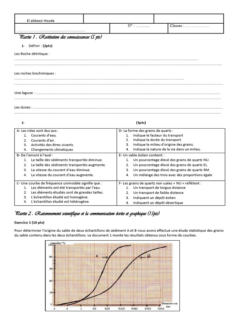Contrôle SVT 1er Bac Sciences Ex | PDF | Sciences de la terre ...