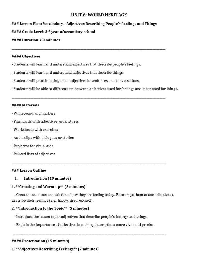 Adjectives for Feelings and Things Lesson | PDF | Lesson Plan | Human ...