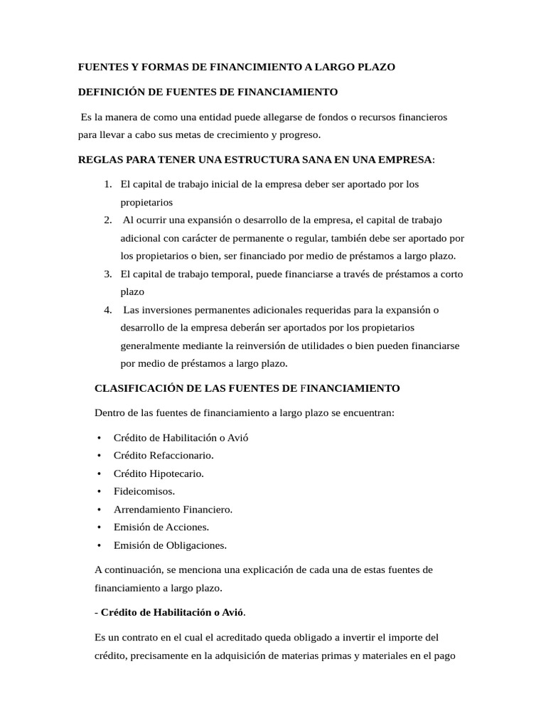 Fuentes y Formas de Financimiento A Largo Plazo | PDF | Business | Pagos