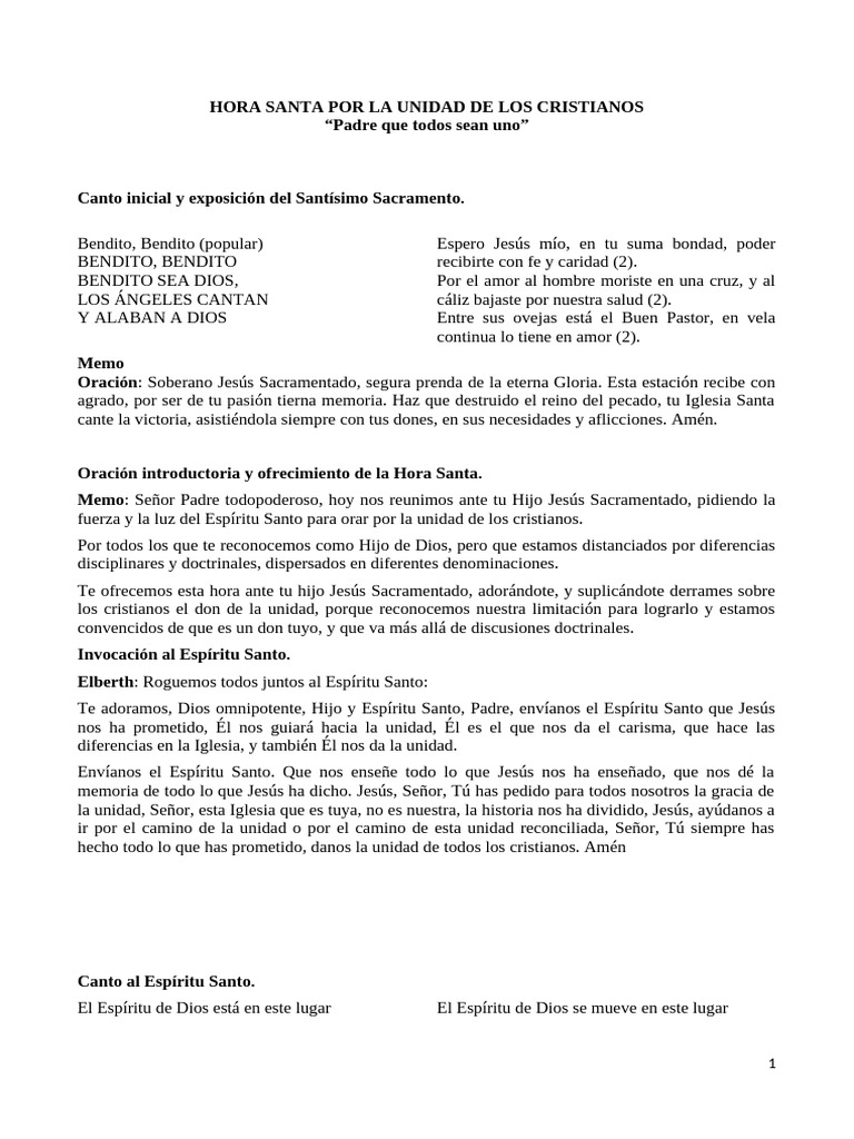 Hora Santa por la Unidad Cristiana | PDF | Oración | eucaristía