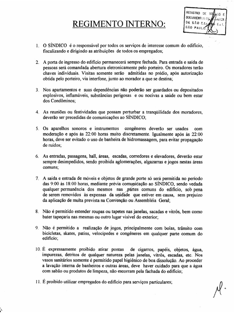 Regimento Interno Residencial Caravelas | PDF