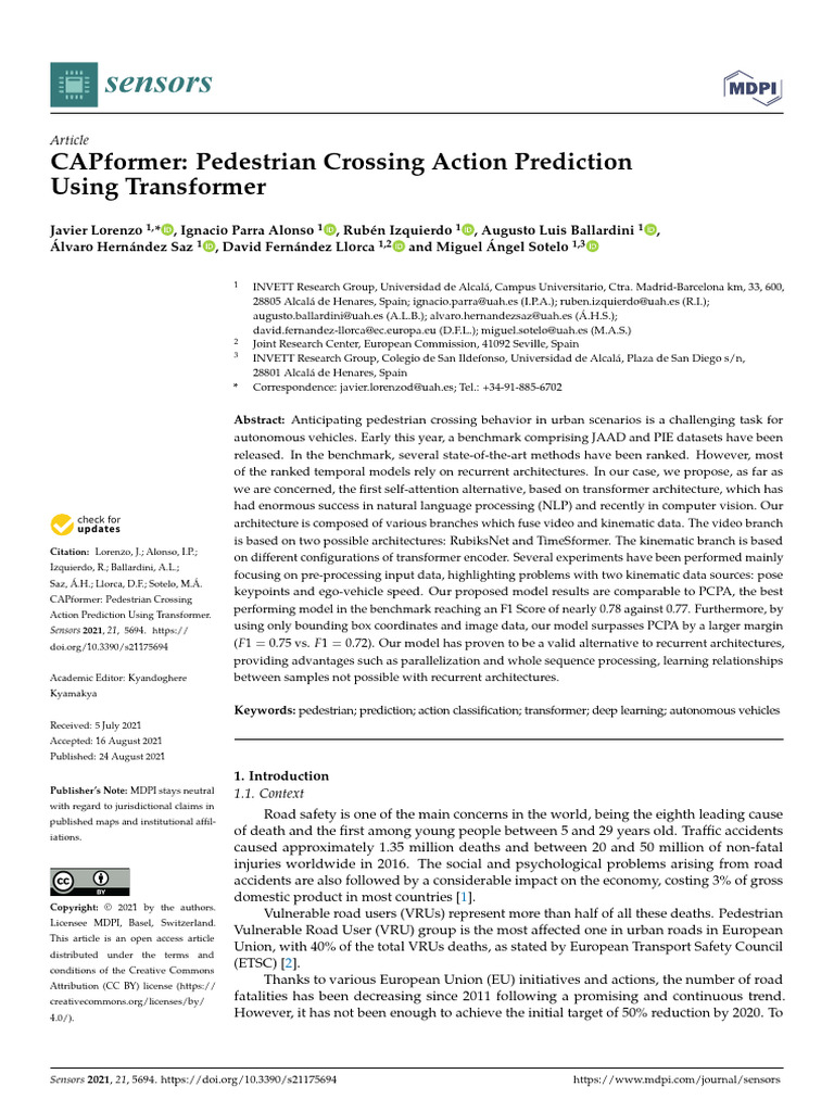 CAPformer Pedestrian Crossing Action Prediction Us | PDF | Deep ...