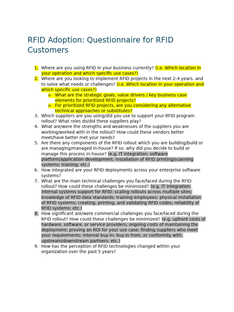 RFID Adoption Questionnaire Insights | PDF | Business