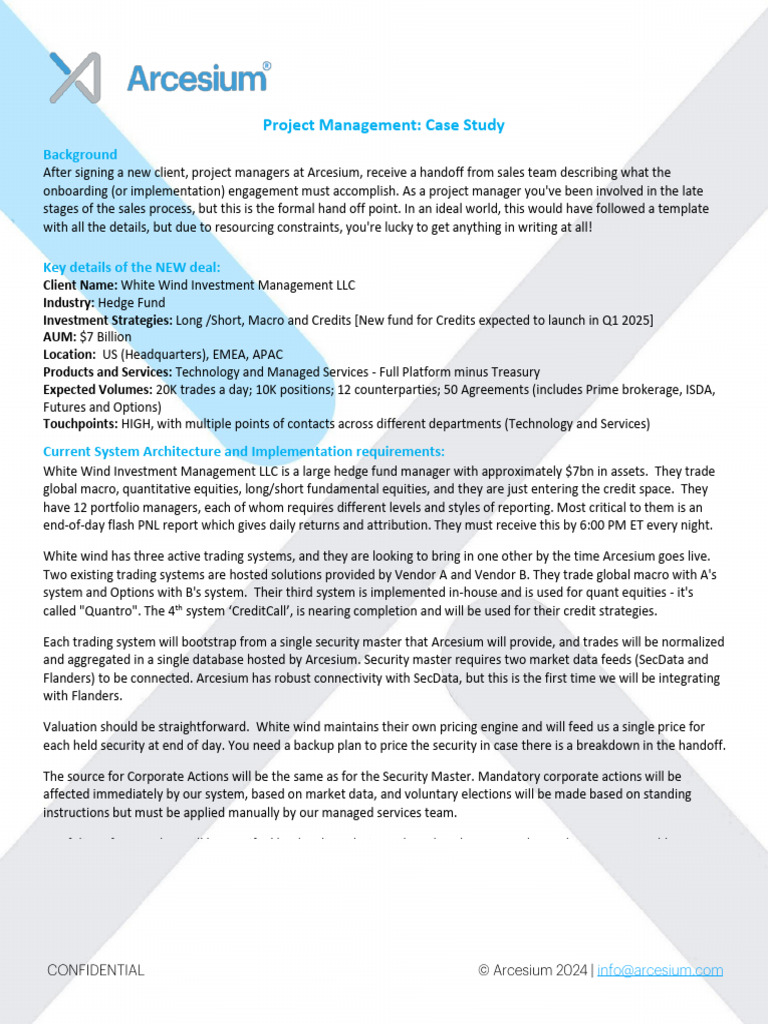 Arcesium Project Management Case Study | PDF | Hedge Fund | Investment ...