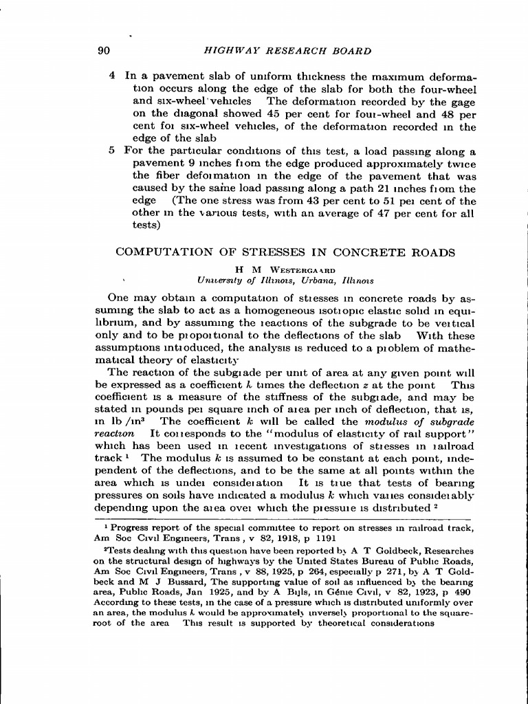 Westergaard's Concrete Pavement Stresses | PDF | Young's Modulus | Bending