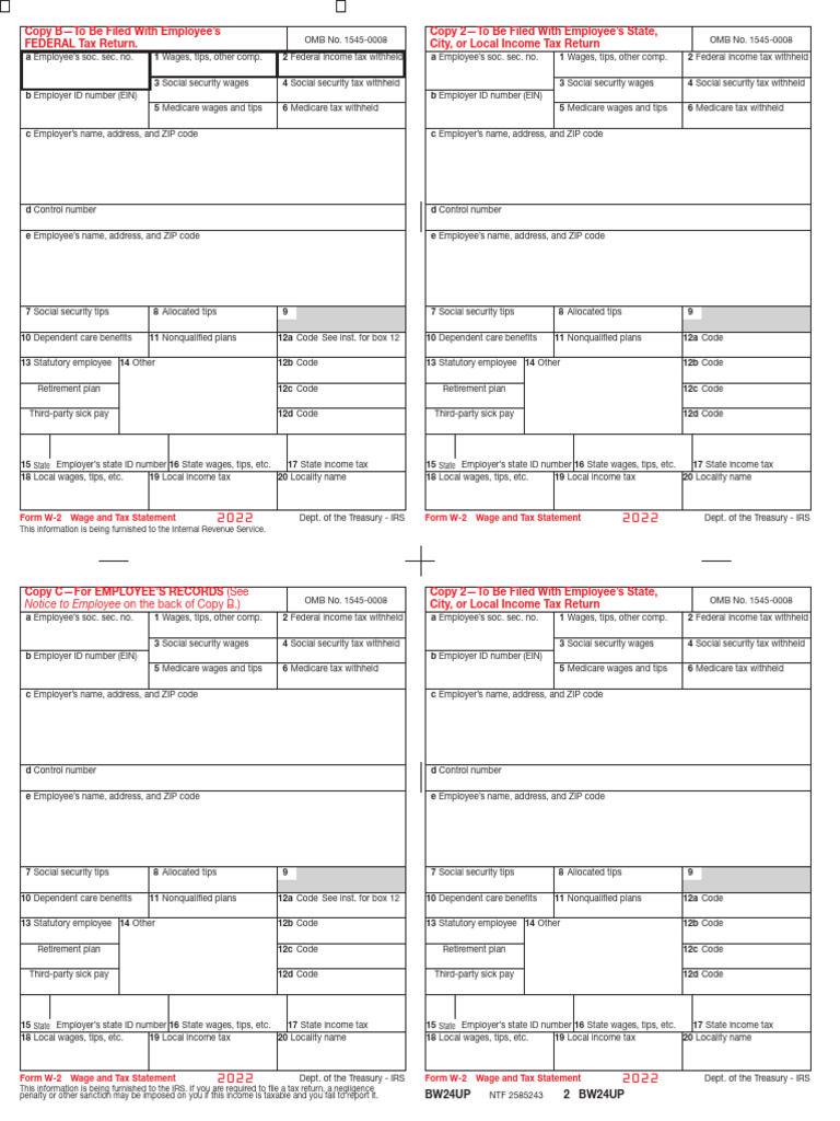 W-2 Wage and Tax Statement Overview | PDF | Irs Tax Forms | Social ...