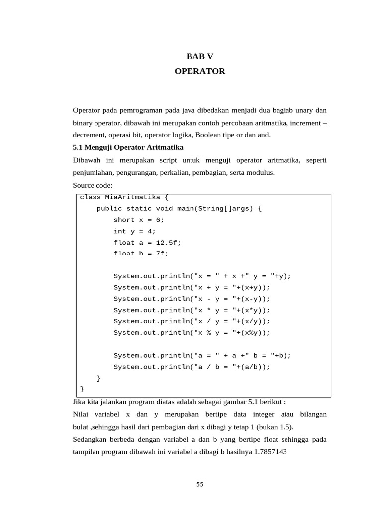 Uji Coba Operator Java: Aritmatika & Logika | PDF