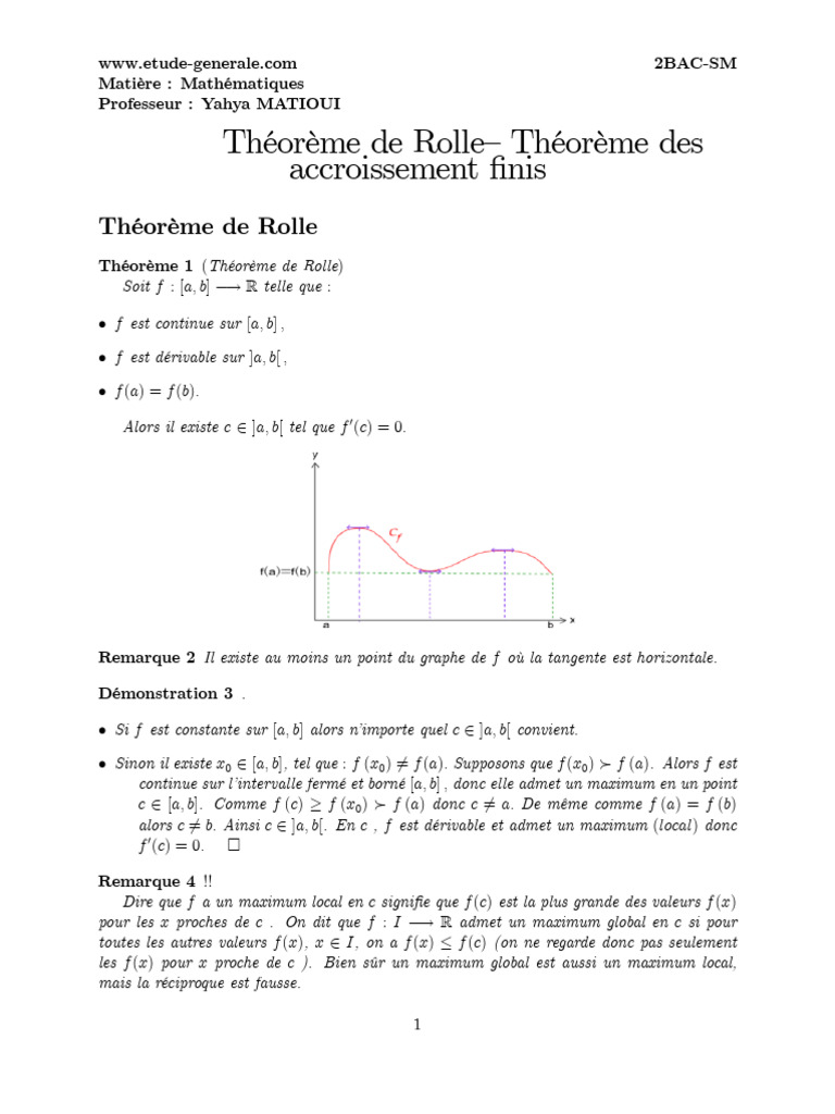 Théorèmes de Rolle et Accroissements Finis | PDF | Logique mathématique ...