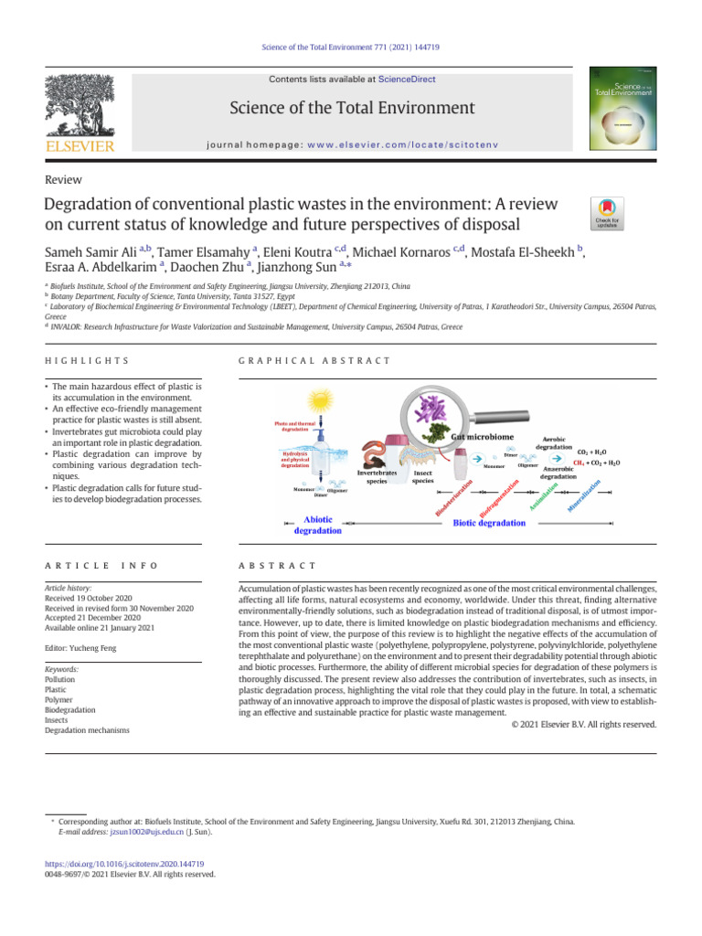 Ali 2021, Degradation of Conventional Plastic Wastes in The Environment ...