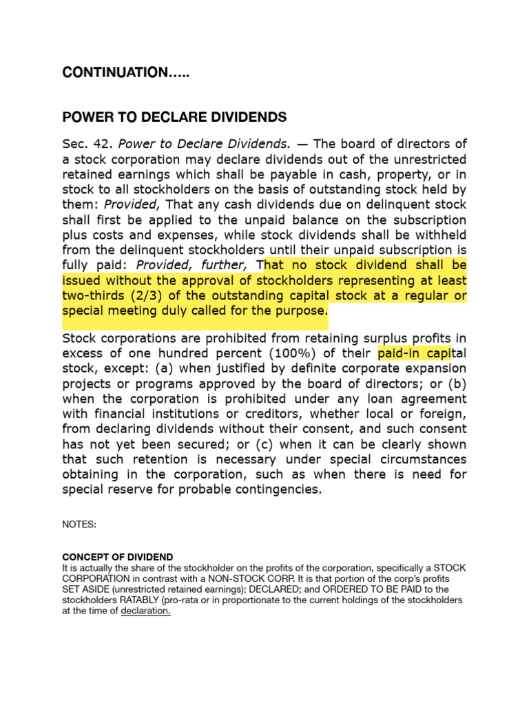 Power to Declare Dividends Explained | PDF | Dividend | Retained Earnings