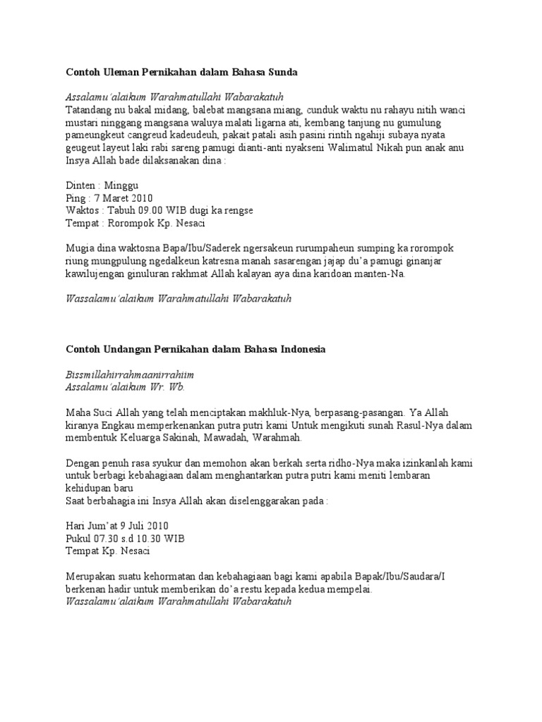 Contoh Uleman Pernikahan Dalam Bahasa Sunda | PDF