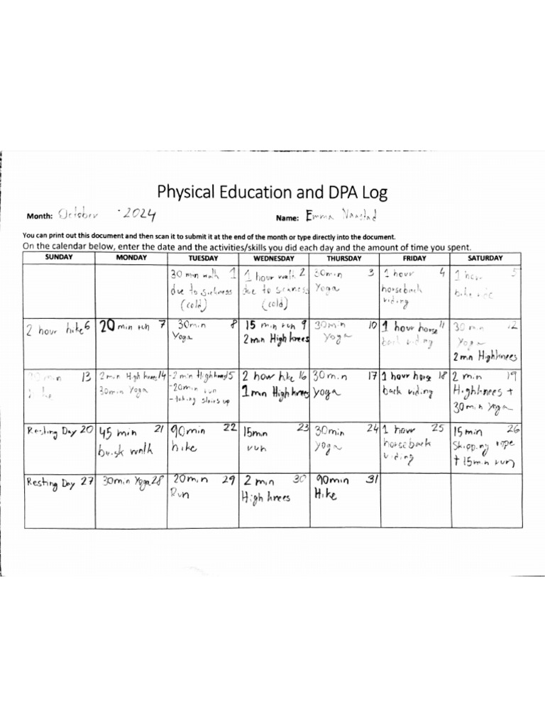 PE (DPA) October Log | PDF