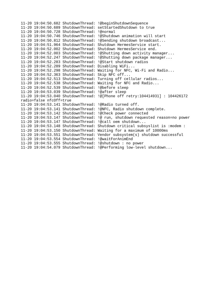 Shutdown Sequence Log for HermesService | PDF