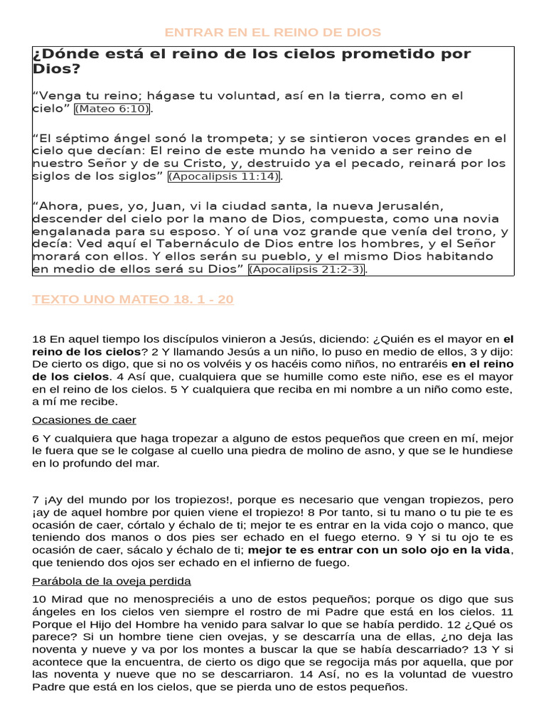 Predica Entrar en El Reino de Dios | PDF | Reinado y reino de dios | Jesús