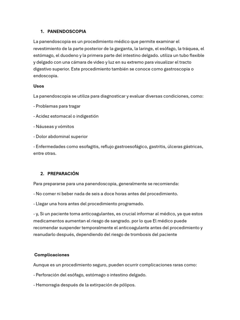 Procedimiento de Panendoscopia: Guía Completa | PDF | Medicina CLINICA ...