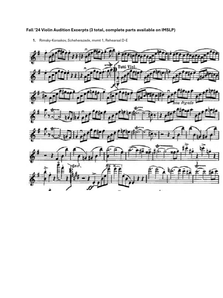 Fall 24 Violin Audition Excerpts | PDF | Art