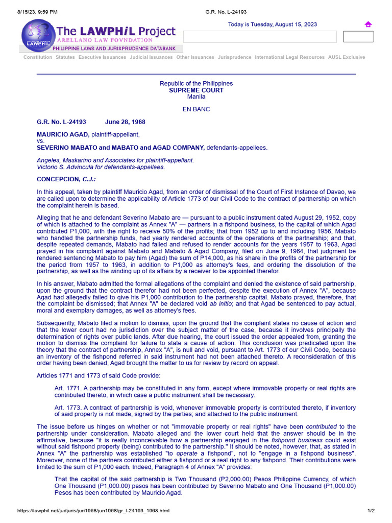 Supreme Court Ruling on Partnership Dispute | PDF | Complaint | Cause ...