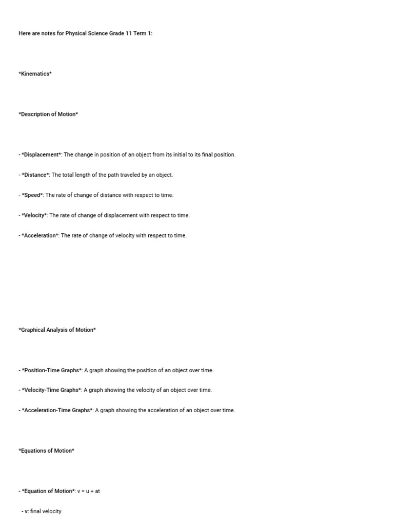 Physical Science New Grade 11 Term | PDF | Velocity | Force