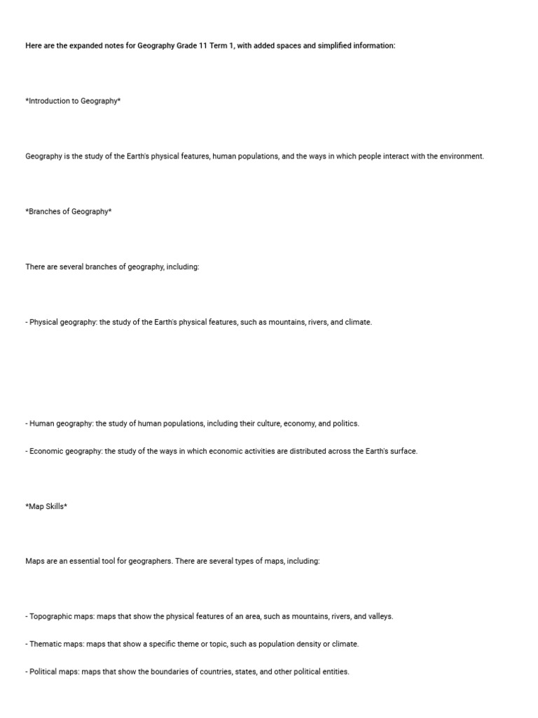 Grade 11 Geography Term 1 Notes | PDF | Map | Geographic Information System