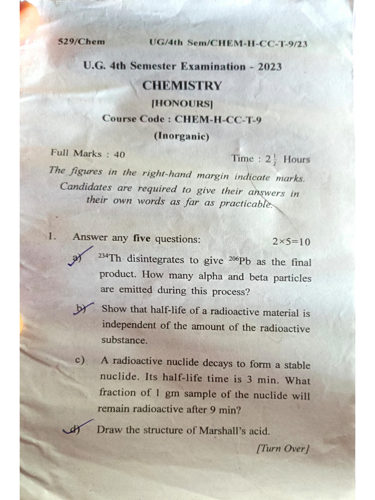 4th Sem Inorganic Question Paper | PDF