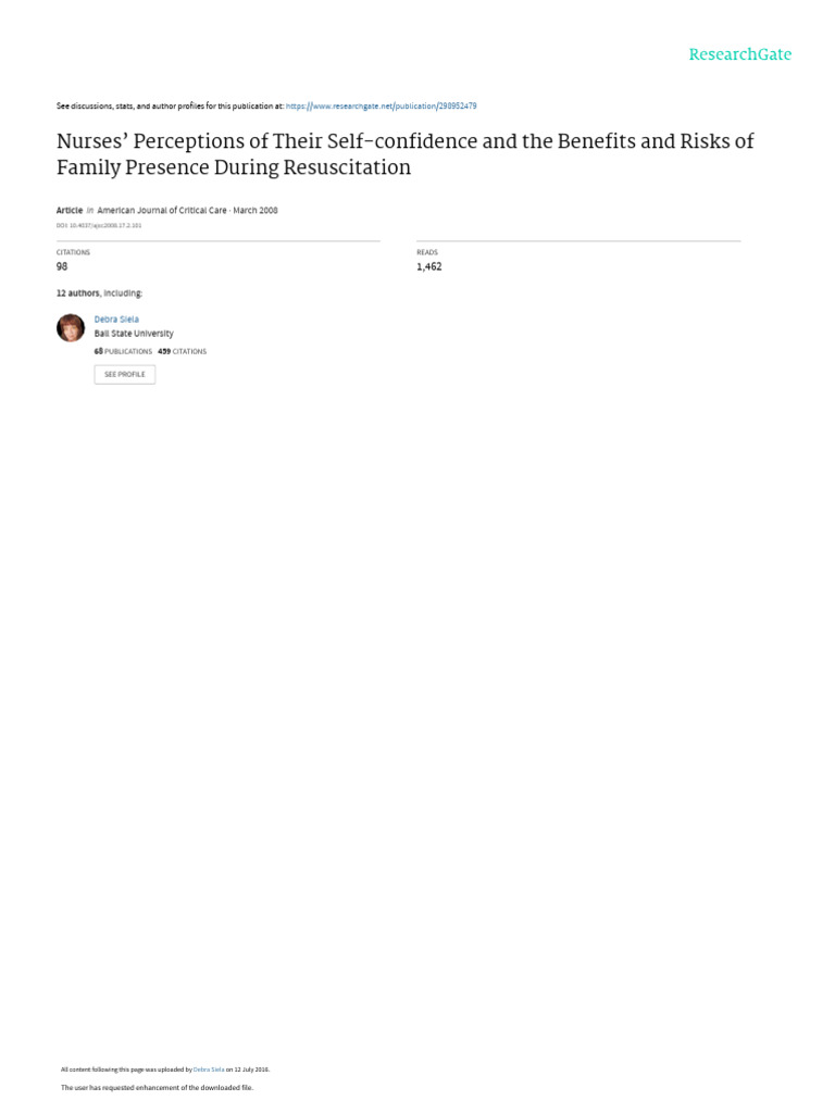 Family Presence AJCCarticle 308 PDF | PDF | Nursing | Perception
