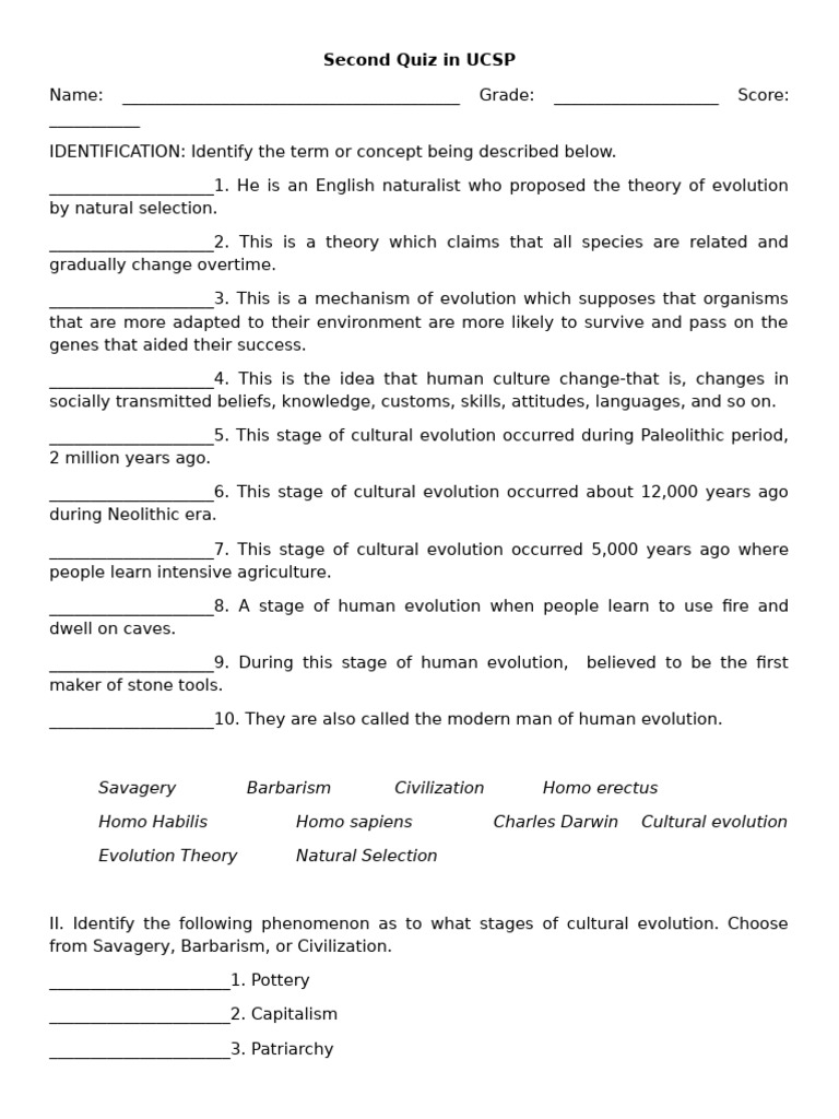 UCSP second quiz | PDF | Human Evolution | Homo