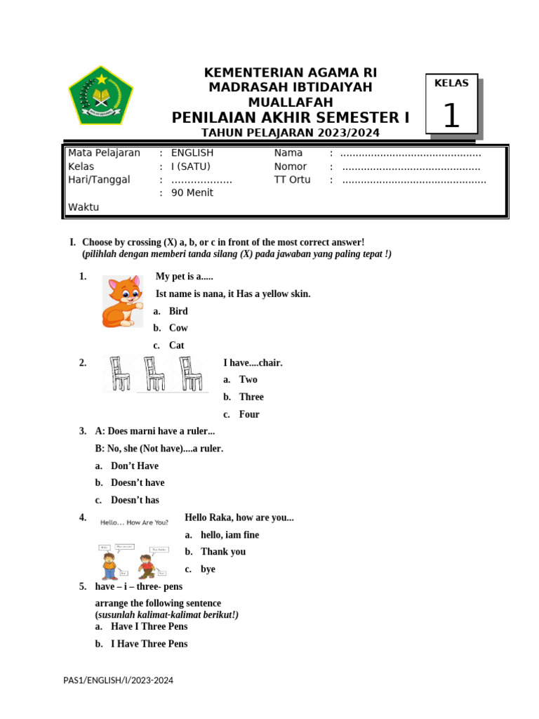 English Kelas 1 Pdf
