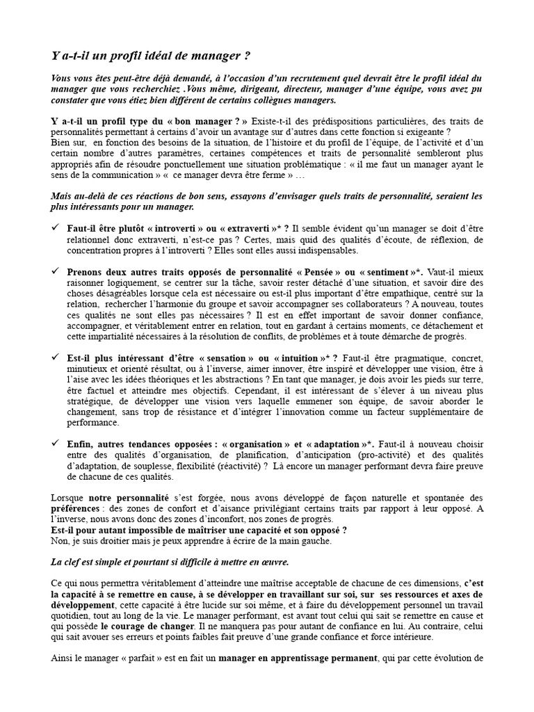Profil idéal du manager introverti | PDF | Introversion et extraversion