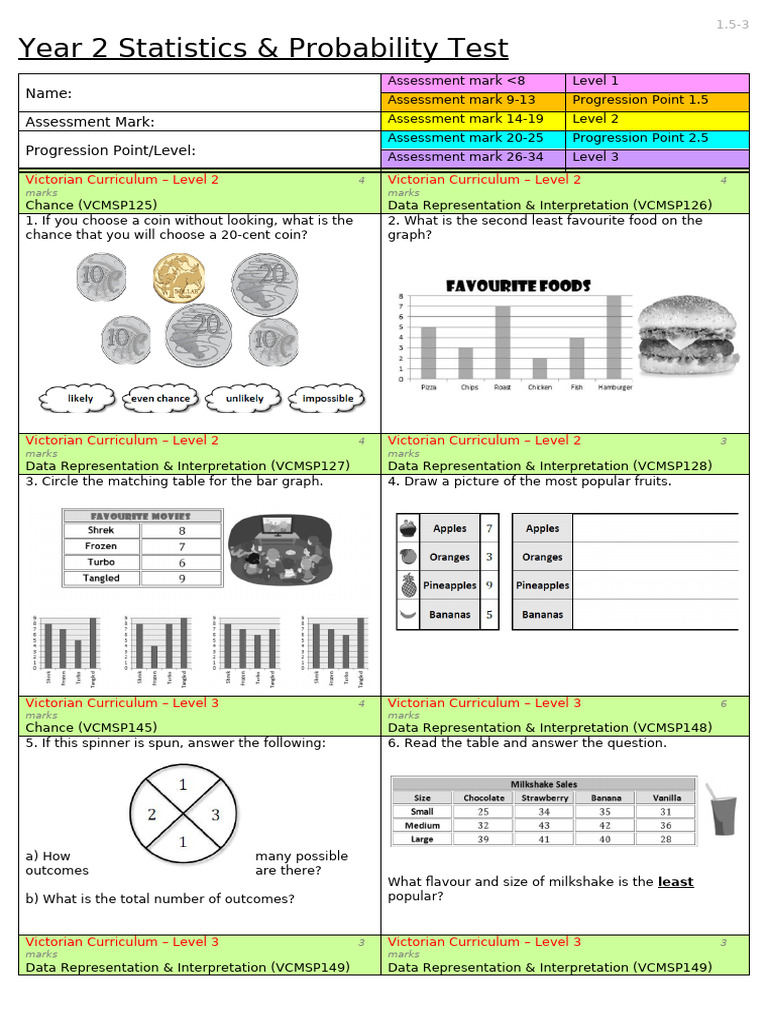 Year 2 Statistics & Probability Test | PDF | Probability And Statistics ...