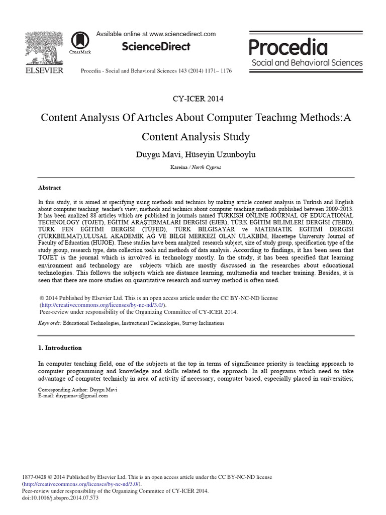 Content Analysis of Computer Teaching Methods | PDF | Educational ...