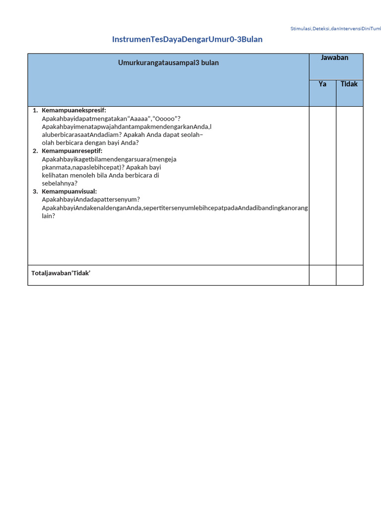 Kuesioner Skrining Perkembangan Bayi | PDF