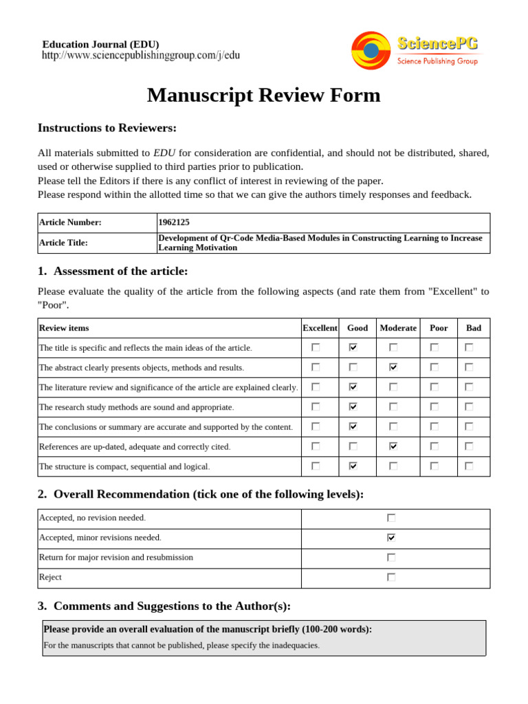 Overall Recommendation for Manuscript Review | PDF | Digital Object ...