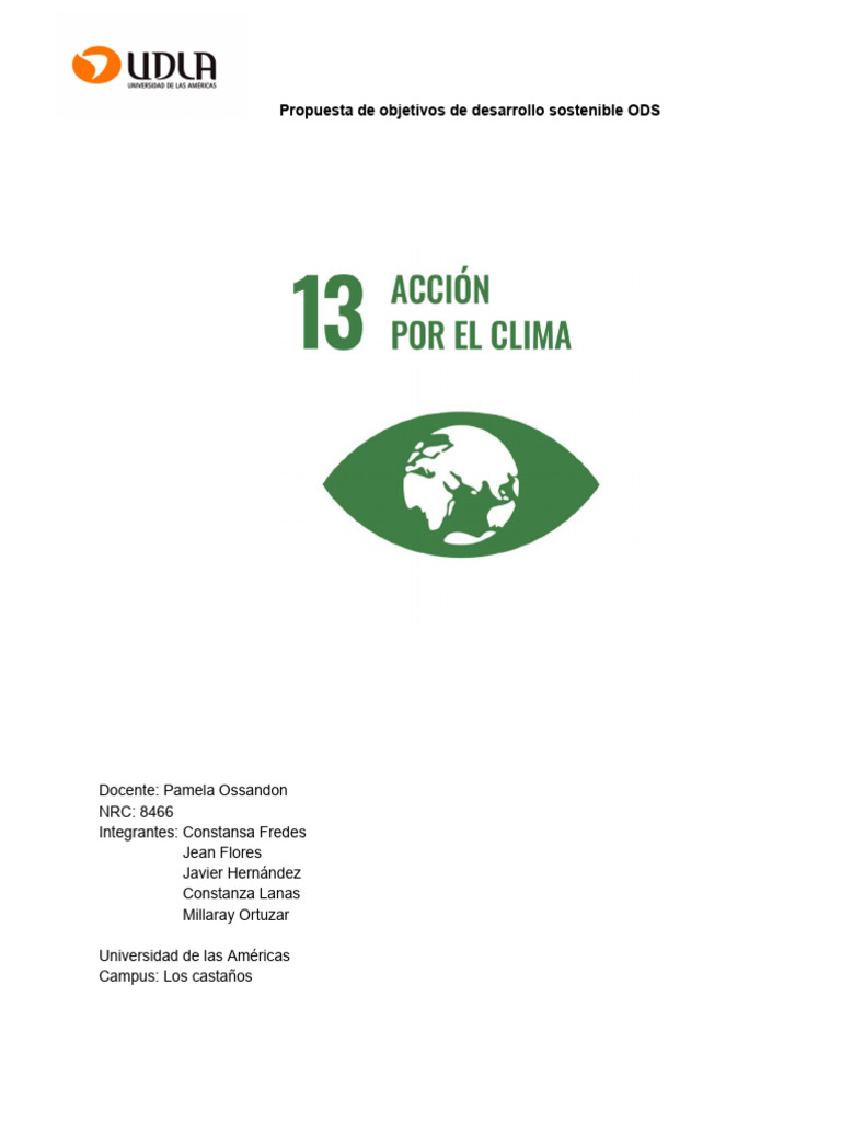 Propuestas ODS 13: Acción por el Clima | PDF | Sustentabilidad | Cambio ...